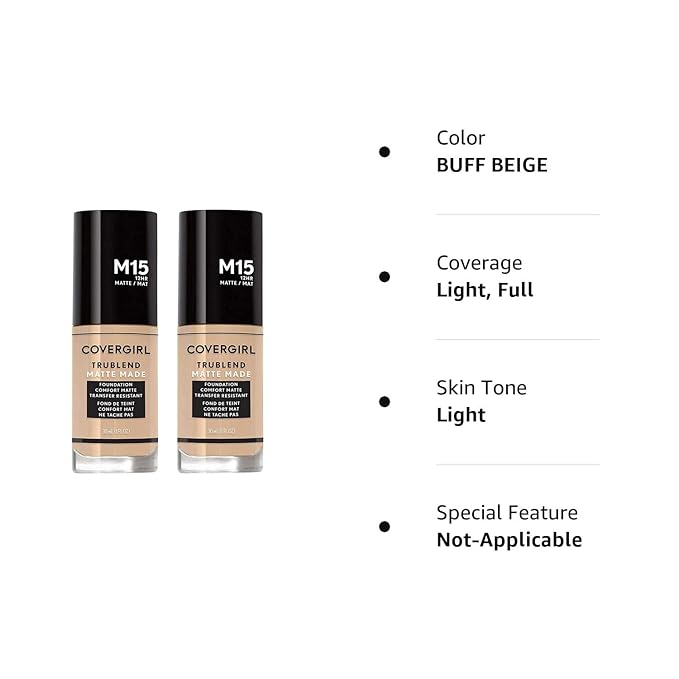 COVERGIRL Trublend Matte Made Liquid Foundation, M15 Buff 2 Count