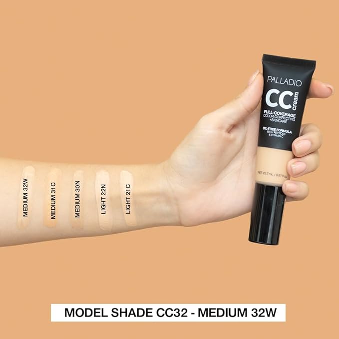 Palladio Full-Coverage Color Correction CC Cream, Oil-Free with