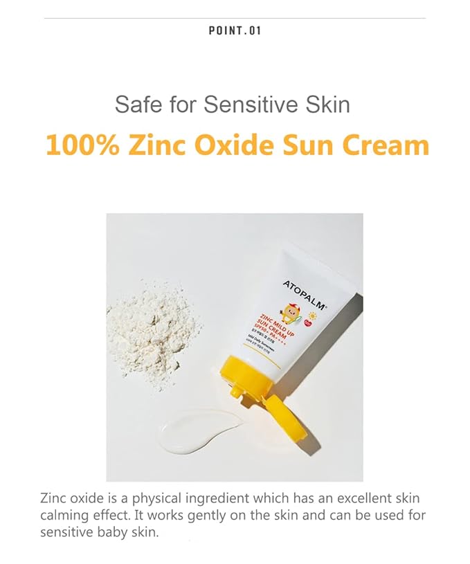 ATOPALM Zinc Mild Up Sun Cream SPF50+ PA++++ 65g, Dry Skin Moisturizing MLE Sun Protection, Korean Mineral Sunscreen