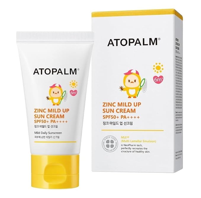 ATOPALM Zinc Mild Up Sun Cream SPF50+ PA++++ 65g, Dry Skin Moisturizing MLE Sun Protection, Korean Mineral Sunscreen