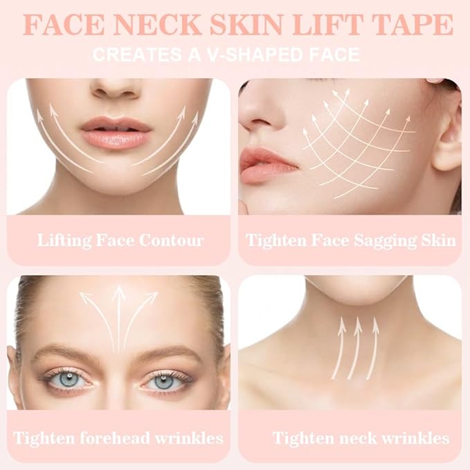 Kaely 80 Pcs Instant Face Lift Tape,Antiaging Body Shaping Tape,Neck Lifting Tape for Saggy Skin,Facelift Tape and Bands for Double Chin Jowls Thigh,Creates V-Shaped Face