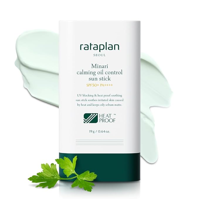 Rataplan Minari Calming Oil Control Sun Stick SPF 50+ PA++++ - Korean Sunscreen Stick for Face, Matte Sunscreen for Oily Skin, Reef Safe, Broad Spectrum, No White Cast, Korean Skincare