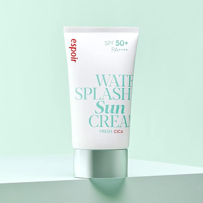 Espoir Water Splash Sun Cream Fresh Cica 2 oz SPF50+ PA++++ | Moisturizing and Soothing Vegan Sun Block Skin Care with Green Tea Cica | Substitute Sunscreen for BB Cream | Korean Base Makeup