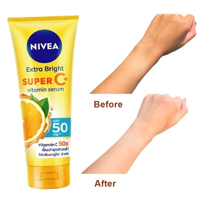 Nivea Extra Bright Super C+ Vitamin Body Serum Sunscreen, SPF50+ PA+++ Size 320 ml, 10.82 Oz (Pack Of 1)