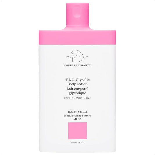 Drunk Elephant T.L.C. Glycolic Body Lotion with Marula and Shea Butters. Refining and Moisturizing for Healthy Skin (240 mL / 8 Fl Oz)