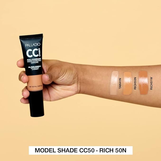 Palladio Full-Coverage Color Correction CC Cream, Oil-Free with