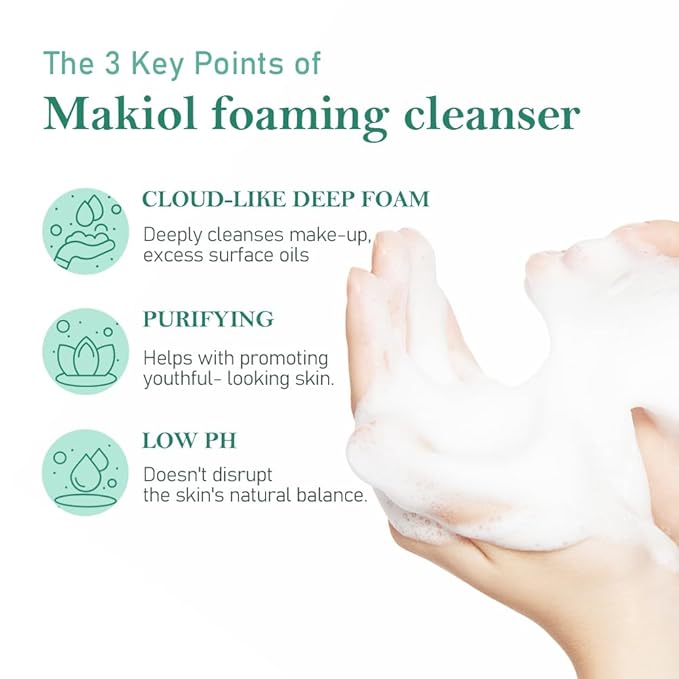 Makiol Foaming Cleanser | Low pH Cleanser with LHAs | Gentle & Refreshing | Sebum Control | Pore Refining | All Skin Type | Cruelty-Free | 5.07 fl oz