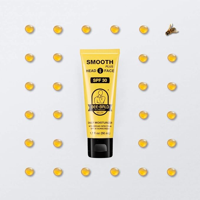 Bee Bald SMOOTH PLUS Daily Moisturizer With SPF 30 Broad Spectrum Sunscreen - Head and Face Moisturizer Lotion for Men and Women Too - Hydrate and Protect Skin from Harmful UVA/UVB Rays - 1.7 fl Oz