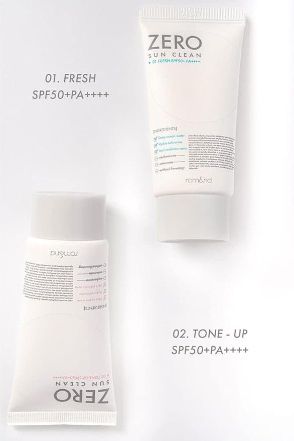 rom&nd ZERO SUN CLEAN 01.FRESH SPF50+ PA++++ 01 Fresh, Daily Sunscreen, Non-Greasy, No White Cast, Watery Texture, Soft Finish, Powerful UV Protection, Moisturizing, All Skin Types