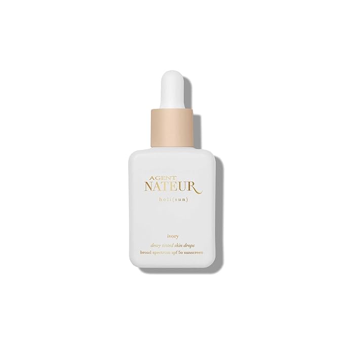 Agent Nateur - holi (sun) SPF 50 Dewy Tinted Skin Drops | Lightweight, Hydrating, Smooths Fine Lines & Wrinkles | Luxury, Non-Toxic Clean Skincare, Reef Friendly (Ivory, 1 oz)