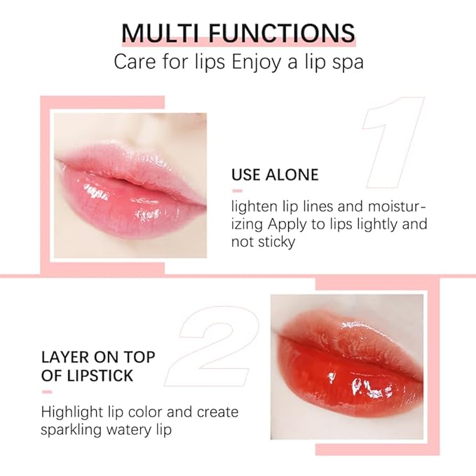 Hydrating Lip Glow Oil, Lip Oil Gloss Transparent Lip 2 OZ