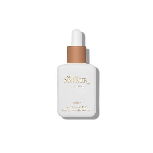 Agent Nateur - holi (sun) SPF 50 Dewy Tinted Skin Drops | Lightweight, Hydrating, Smooths Fine Lines & Wrinkles | Luxury, Non-Toxic Clean Skincare, Reef Friendly (Almond, 1 oz)