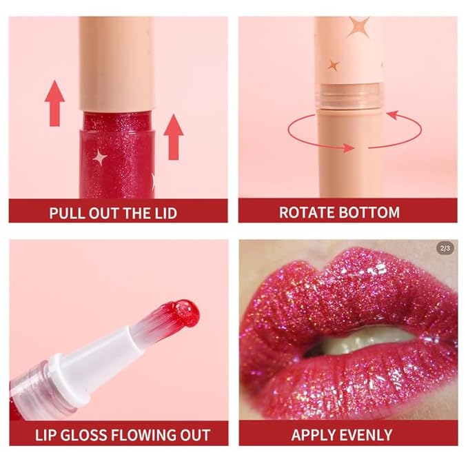 Gold Glitter Lip Gloss Lipstick, Pearl Shimmer Liquid Lip