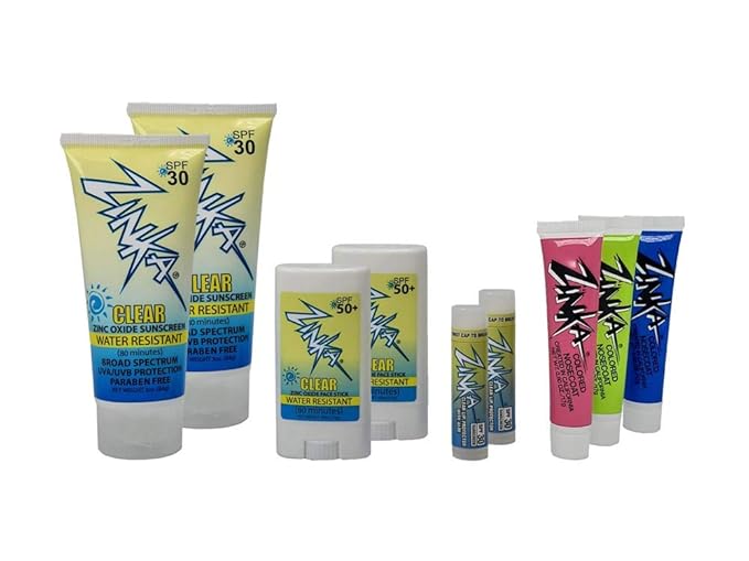 Zinka Sunny Days Family Pack - SPF 30/50 - UVA & UVB Sunscreen Protection for Face, Body, Lips - Water Resistant, Oil Free, No Parabens - (3) Nosecoats, (2) Lotions, (2) Face Sticks, (2) Lip Balms