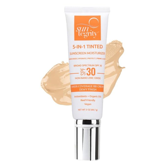 Suntegrity Tinted 5 in 1 Mineral Sunscreen for Face (SPF 30-2 oz) - Light | BB Cream Moisturizer with Physical UVA/UVB Broad Spectrum Protection | Safe for Sensitive Skin