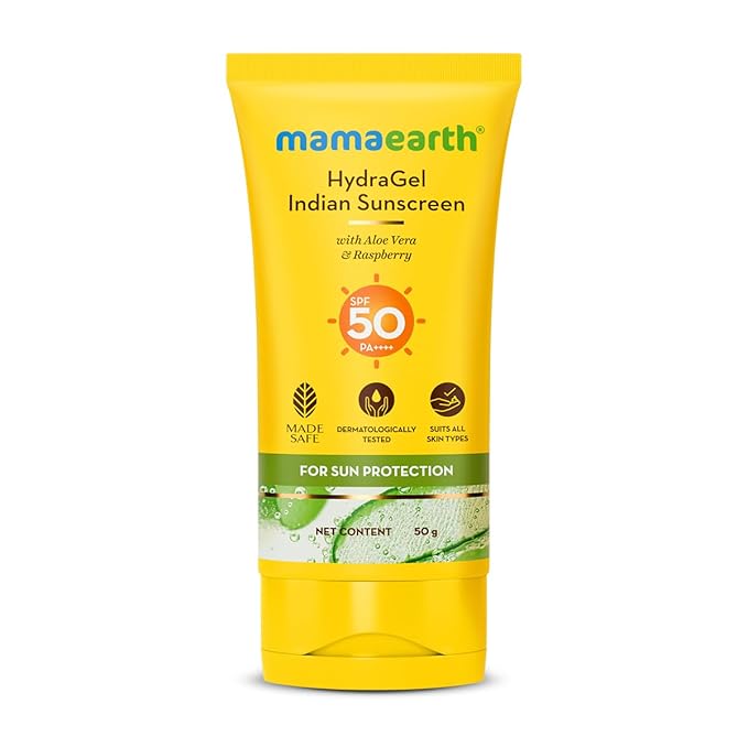 Mamaearth HydraGel Sunscreen | SPF 50 & PA++++ Sun Protection | Helps Fight UVA & UVB Rays with Aloe Vera & Raspberry | Hydrating & Lightweight Gel Based Lotion | 1.69 Fl Oz (50ml)