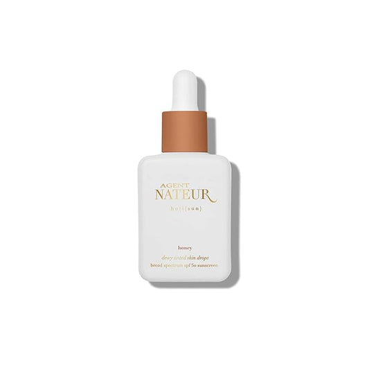 Agent Nateur - holi (sun) SPF 50 Dewy Tinted Skin Drops | Lightweight, Hydrating, Smooths Fine Lines & Wrinkles | Luxury, Non-Toxic Clean Skincare, Reef Friendly (Honey, 1 oz)