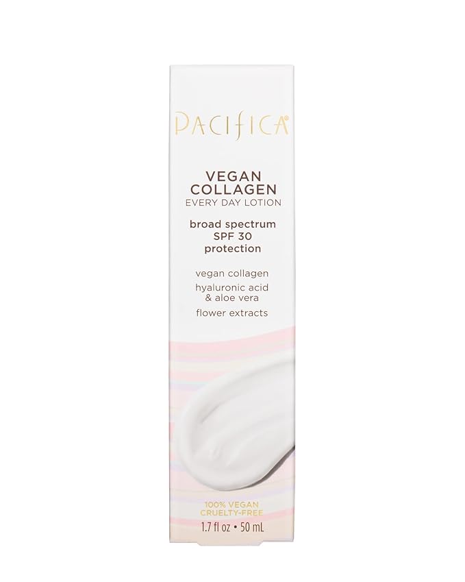 Pacifica Beauty Vegan Collagen SPF 30 Broad Spectrum Sunscreen Every Day Face Lotion, UVA/UVB Protection for All Skin Types, Lightweight Formula, Moisturizing+Hydrating, Cruelty Free, White, 1.7 Fl Oz