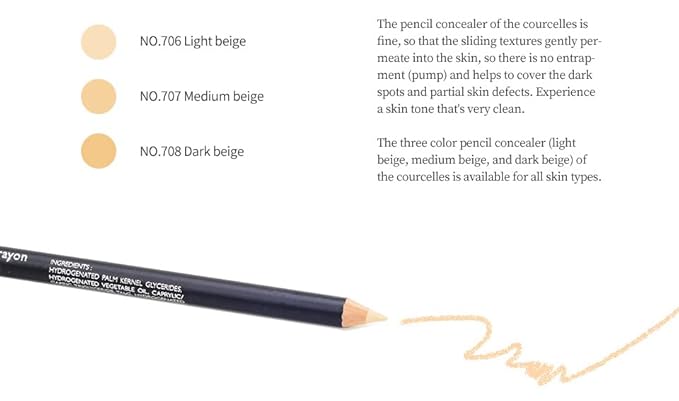 [K-Beauty Makeup] Courcelles Concealer Pencil CC706/CC707/CC708, Hard type-Natural (CC706-Light Beige)