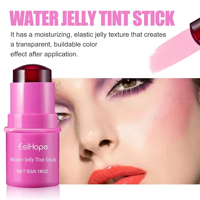 Water Jelly Tint Blush Stick Lipstick,3-in-1 Cheek Blush Stick Lip Tinted,Natural Lasting Blush Lip Gloss Stick Blusher,Matte Blush Eyeshadow Lip Highlighter Makeup,Sheer Lip & Cheek Stain