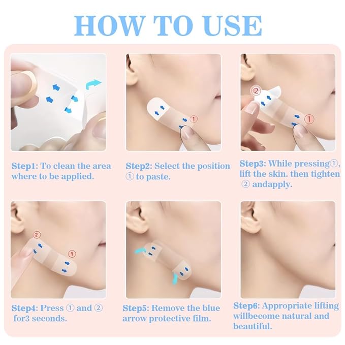 Kaely 80 Pcs Instant Face Lift Tape,Antiaging Body Shaping Tape,Neck Lifting Tape for Saggy Skin,Facelift Tape and Bands for Double Chin Jowls Thigh,Creates V-Shaped Face