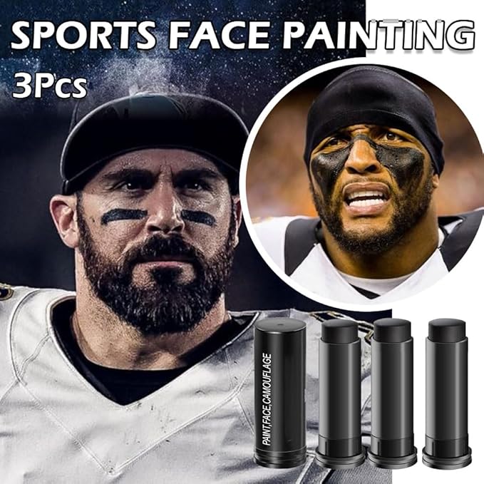 Kaely 3Pcs Black Face Paint Stick,Eye Black Baseball Football Softball Eye Black Stick for Outdoor Sports,Black Body Paint Kit,Easy to Color,Halloween Birthday Party Clown Makeup Sets