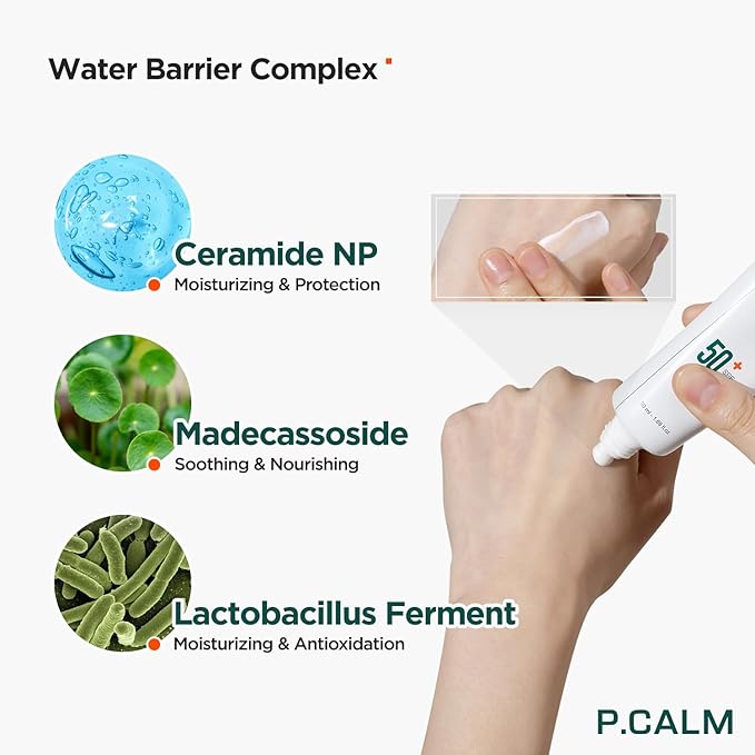 P.CALM Water Barrier Moisturizing Sun Cream Matte-Finish No White Cast SPF 50+ PA++++ Vegan Calming Moisture Daily Sunscreen for Dry Oily Sensitive Skin Korean Skincare