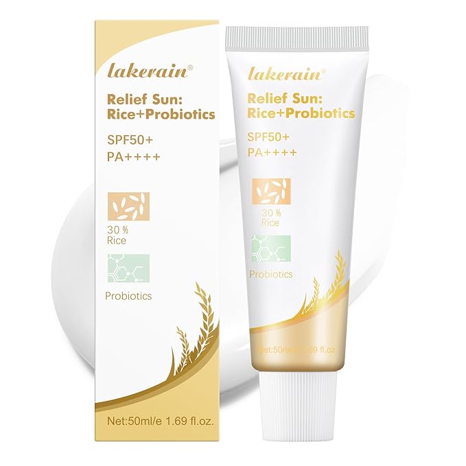 Relief Sun Rice + Probiotics Organic Sunscreen, Rice Sunscreen with UV Defense and SPF50, Moisturizing Sunscreen with Face and Body Protection for All Skin Type