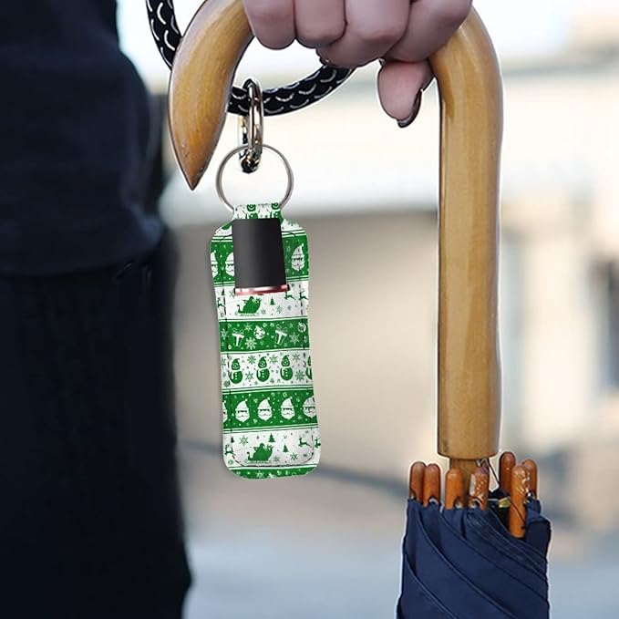 Xmas Snowman Stripe Design Lipstick Holder Keyring