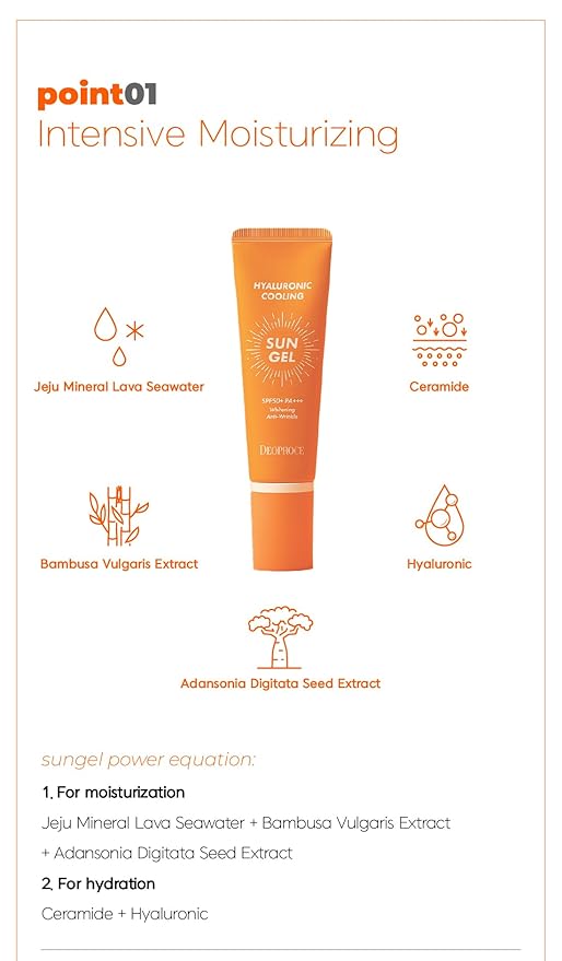 Deoproce Hyaluronic Cooling Sun Gel SPF50+ PA+++ 50g Korean Skincare |Anti-Aging| K-Beauty Sunscreen with No White Cast