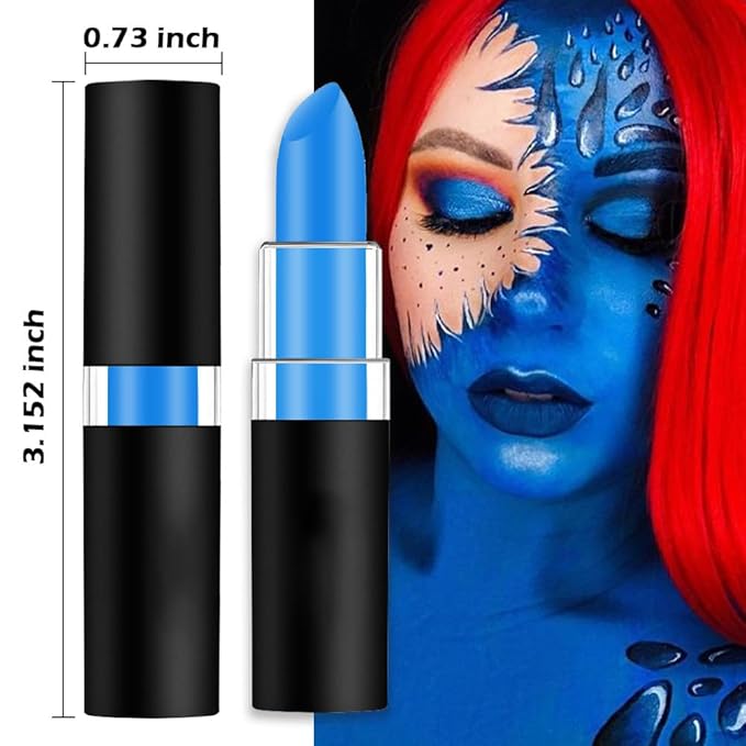 Kaely 1Pcs Blue Face Paint Stick,Pro Eye Black Stick Baseball Football Softball,Easy to Color,Matte Lipstick Face Body Paint Set,Halloween Birthday Party Clown Makeup Sets,03