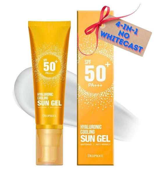 Deoproce Hyaluronic Cooling Sun Gel SPF50+ PA+++ 50g Korean Skincare |Anti-Aging| K-Beauty Sunscreen with No White Cast