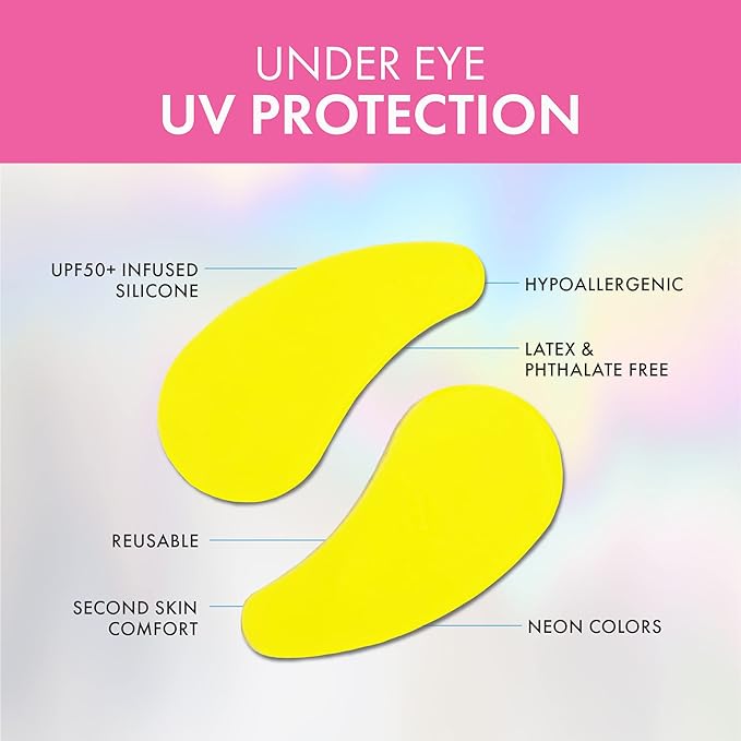 Hypoallergenic Sun-Screen Under Eye Patches, 100% Silicone UPF-50 UV Protection, Reusable, 1 Pack/4 Pairs, Yellow (Golf, Surf, Swim, Ski & Snow, Outdoors)