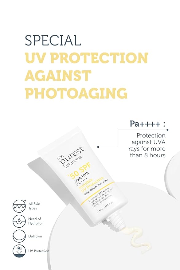 The Purest Solutions Invisible UV Protection (Daily Intensive Moisturizer SPF 50+) - Hyaluronic Acid & Shea Butter for Daily Hydration - Sunscreen - Anti-Aging Care - All Skin Types (1.69 fl. oz)