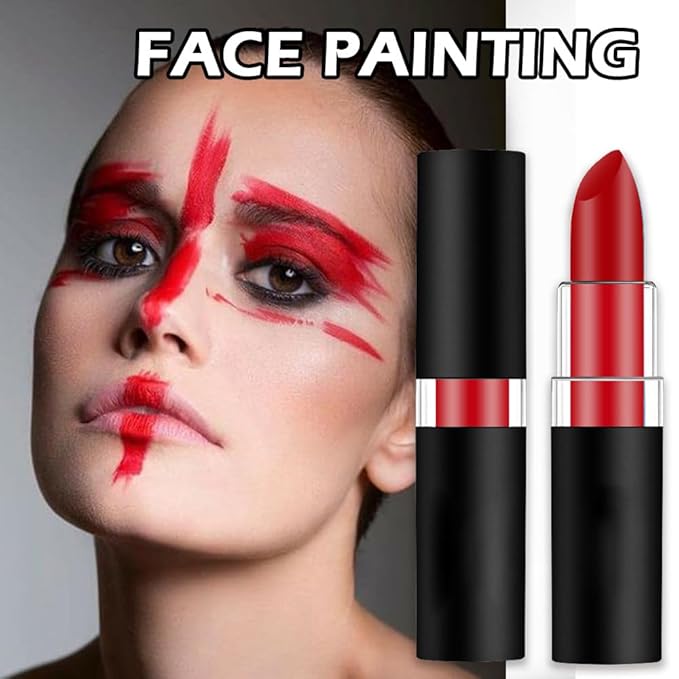 Kaely 1Pcs Red Face Paint Stick,Pro Eye Black Stick Baseball Football Softball,Easy to Color,Matte Lipstick Face Body Paint Set,Halloween Birthday Party Clown Makeup Sets,10