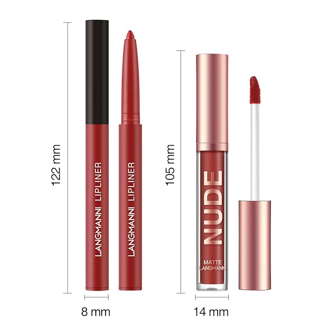 LANGMANNI 4pcs Matte Lipstick with Lipliners Durable Makeup Lipstick