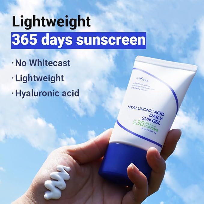 ISNTREE Hyaluronic Acid Daily Sun Gel 50ml, 1.69 fl oz | SPF 30 PA+++ | Moisturizing Sunscreen | No White Cast | Lightweight | Mild Formula | Korean Skincare