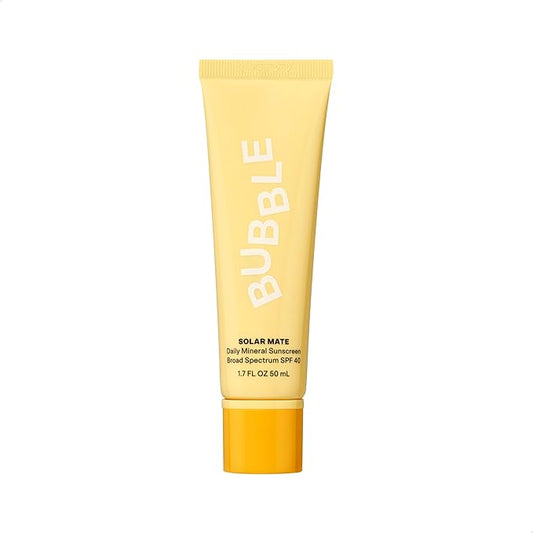 Bubble Skincare Solar Mate Mineral Face Sunscreen Broad Spectrum SPF 40 - Zinc Oxide Sunscreen with Blue Light Protection & Ginseng Extract - Sheer, Lightweight Coverage With No White Cast (50ml)