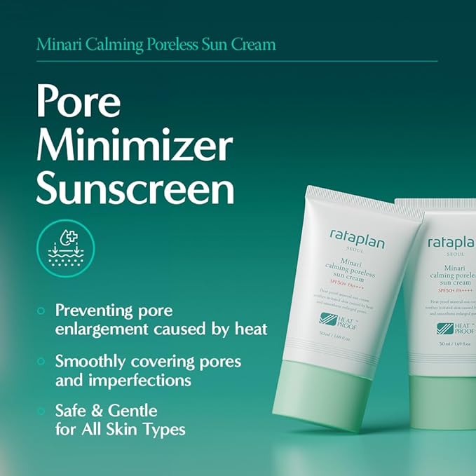 Rataplan Minari Calming Poreless Sun Cream SPF 50+ PA++++ 1.69fl.oz - Mineral Sunscreen, Korean Sunscreen for Face, Pore Minimizer for Face, Reef Safe, Broad Spectrum, Korean Skincare