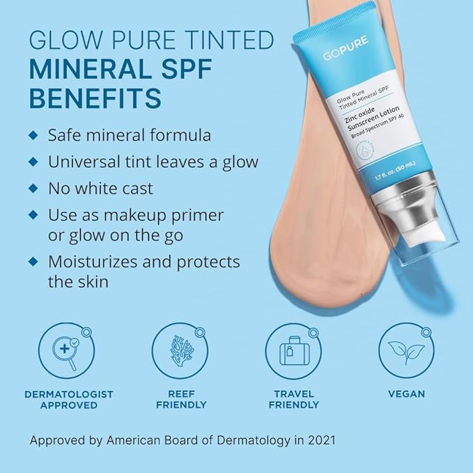 goPure Glow Pure Tinted Mineral SPF 40 PA +++ | Dermatologist-tested Face Sunscreen | Tinted Moisturizer with SPF | Protected Glowing Skin | No artificial fragrance, Reef-Friendly & Natural Sunscreen