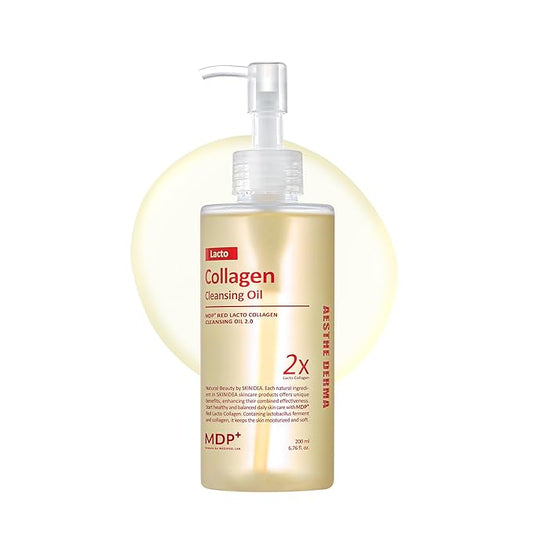 MDP+ RED LACTO COLLAGEN CLEANSING OIL 2.0, Pore Control, Deep Cleansing|6.76oz/200ml,Daily Makeup Remover, Blackhead Melting, Pore Cleanser, Korean Facial Cleanser