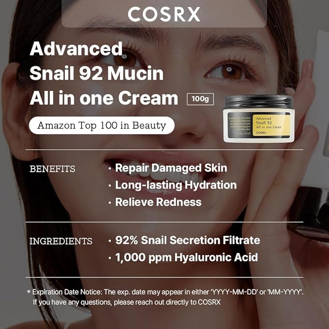 COSRX Snail Mucin 92% Repair Cream, Daily Face