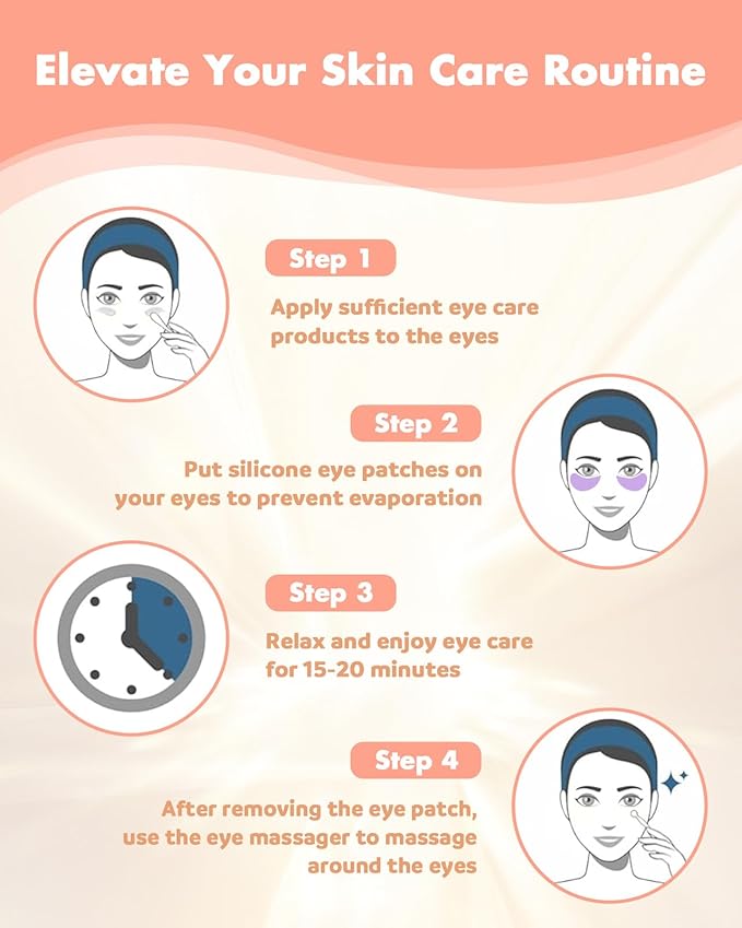 4 Pairs Reusable Under Eye Wrinkle Patches Silicone Mask, Plump Fine Lines & Wrinkles, with Metal Eye Cream Applicator, Tin Case, Purple&Pink
