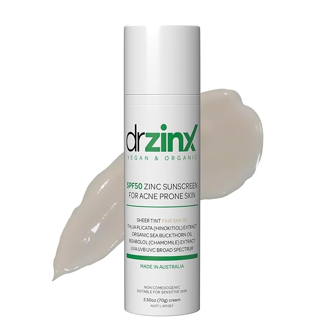 Dr ZinX Organic Sunscreen for Acne Prone Skin Fair Tint Zinc + Hinokitiol