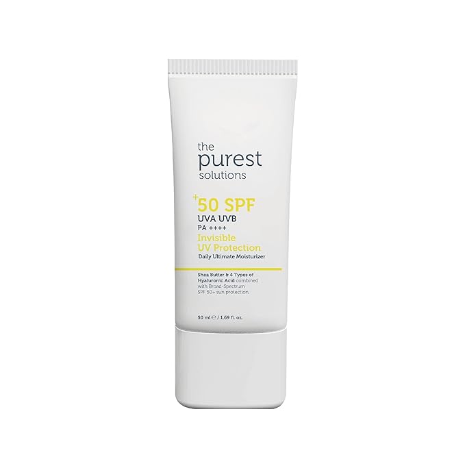 The Purest Solutions Invisible UV Protection (Daily Intensive Moisturizer SPF 50+) - Hyaluronic Acid & Shea Butter for Daily Hydration - Sunscreen - Anti-Aging Care - All Skin Types (1.69 fl. oz)