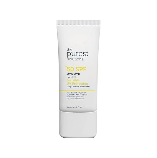 The Purest Solutions Invisible UV Protection (Daily Intensive Moisturizer SPF 50+) - Hyaluronic Acid & Shea Butter for Daily Hydration - Sunscreen - Anti-Aging Care - All Skin Types (1.69 fl. oz)