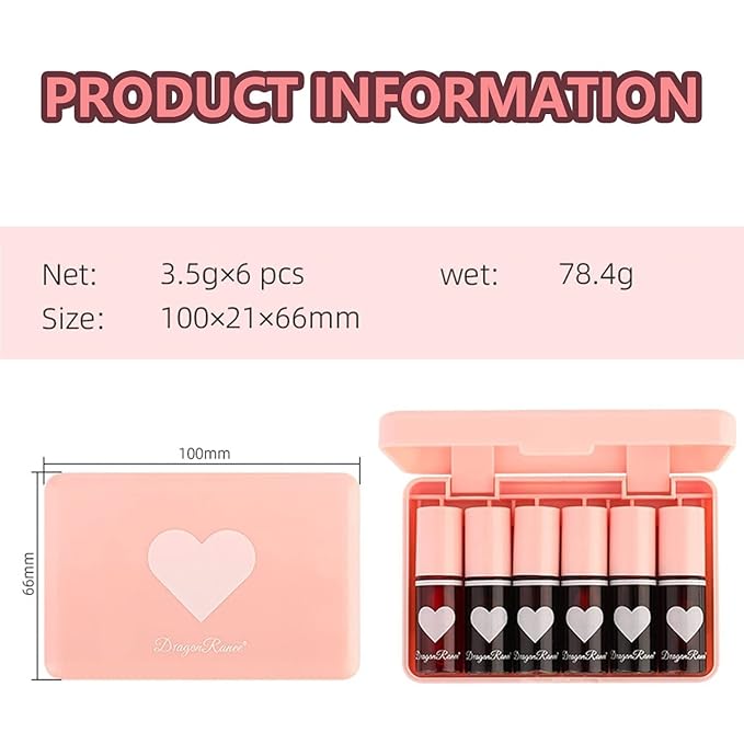 Eakroo 6 Colors Lip Tint Stain Mini Liquid Lip