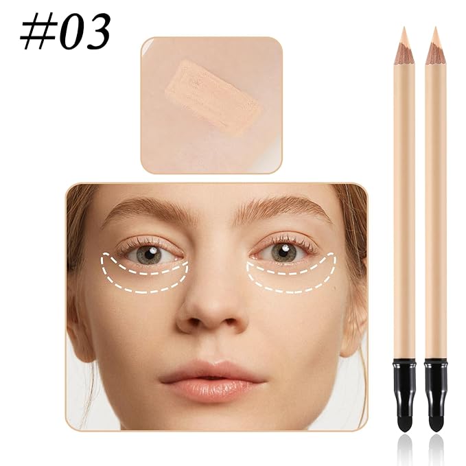 2pcs Concealer Pencil with Sponge,Full Coverage,Waterproof Under Eye Stick