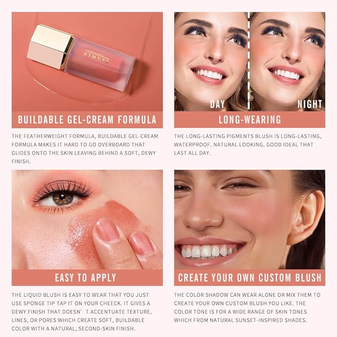 KIMUSE Soft Cream Blush Makeup, Liquid Blush for Dewy Finish