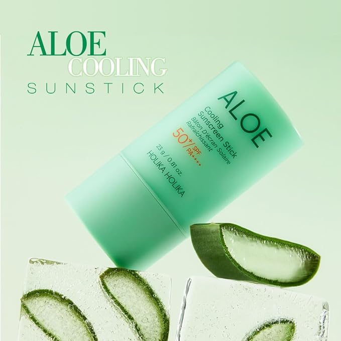 Holika Holika Aloe Cooling Sunscreen Stick: Moisturizing, Soothing, Hydrating, Face & Body, Broad Spectrum, PF 50+, PA++++, Reef-Friendly, Lightweight